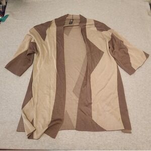 MarlaWynne Cardigan Sweater Womens Medium Brown Beige Open Front Colorblock